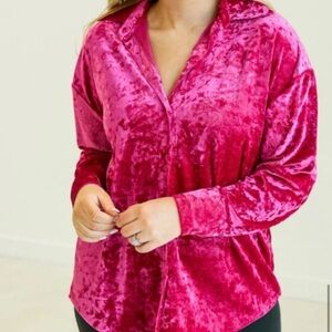 Southern Grace Velvet Fuchsia Button Down Shirt